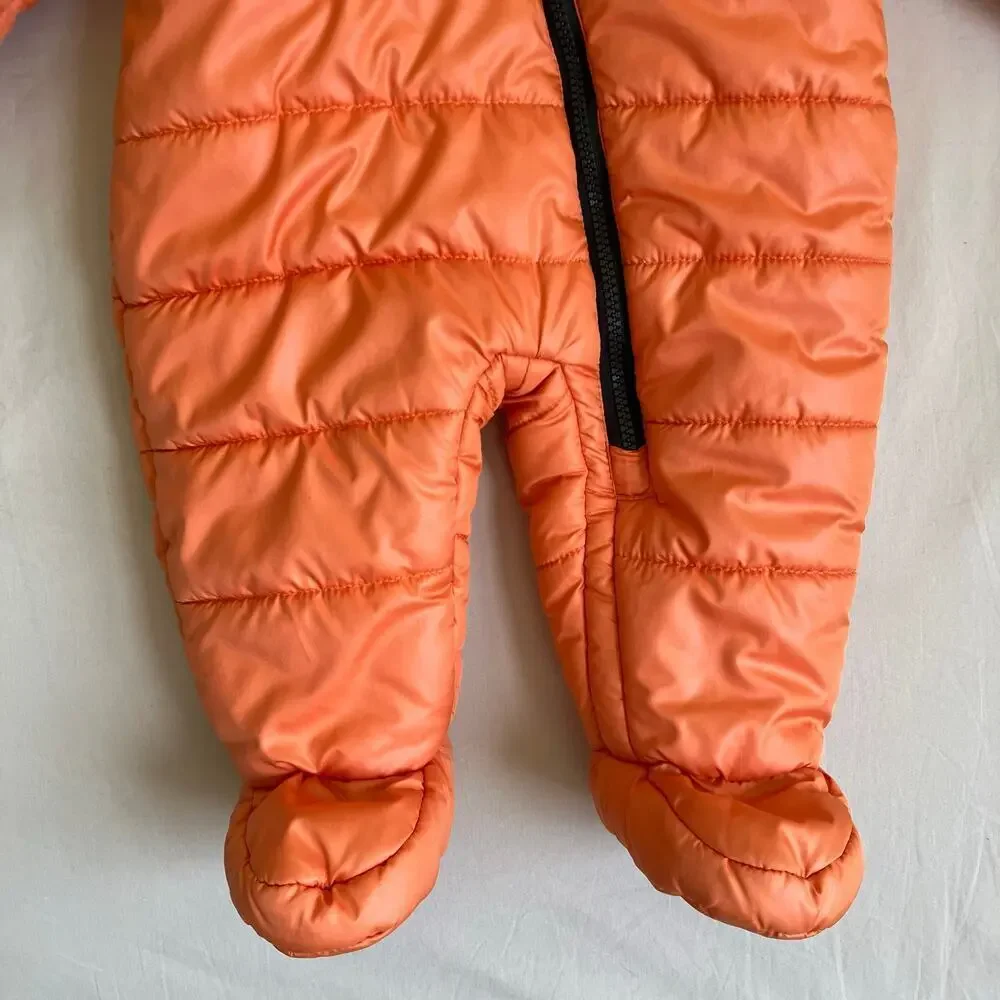 Carter’s Baby Sz 6-9mo Puffer Bunting Hooded Snowsuit Orange Brown Zip-up Warm